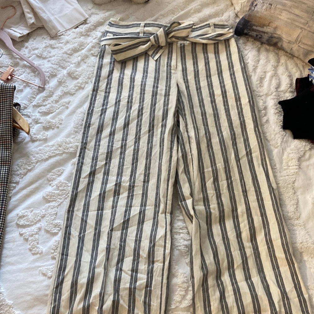Grey and white striped pants